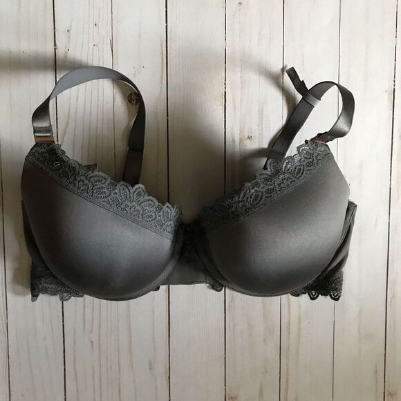 Aerie plunge push up bra Size 38DD underwire gray lace - Picture 1 of 5